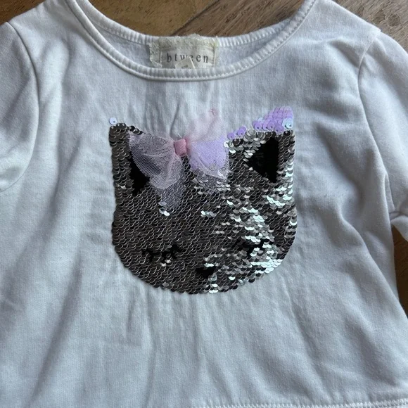 btween White and Pink Sequin Cat Long Sleeve Top - Picture 2 of 2